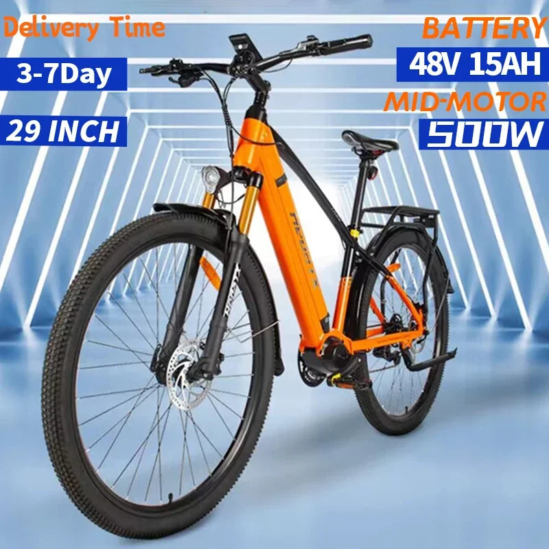 New RILCHORN E-bike Mid Motor 500W 29-inch Electric Bike Aluminum Alloy Full Suspension Ebike 48V 15AH Battery Electric Bicycle