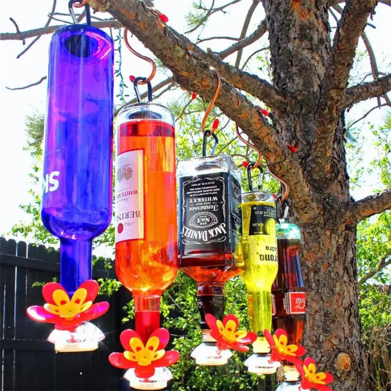 Flower Hummingbird Feeder Bird Seed Green Wine Bottle Hummingbird Feeder Capacity Garden Decor Supplies Outdoor Accessories