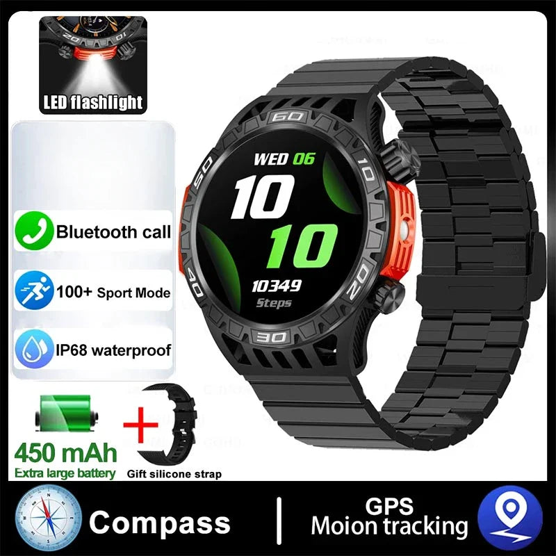 2024 New Smart Watch Men Outdoor Military Sports Fitness IP68 Waterproof Watch Bluetooth Call Heart Rate Detection Smart Watch