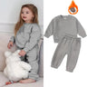 2023 New Arrivals Little Girls Clothing Tracksuit 2 Pieces Set Warm Fleece Plain Top Sweatshirt+Pants Loungewear Suit For Kids