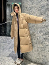 Winter Women Parka 2023 New Long Straight Down Cotton Coat Hooded Korean Loose Puffer Jacket Fashion Female Warm Parkas Outwear