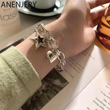 ANENJERY Silver Color Love Heart Star Bracelet for Women Thai Silver Chain Bracelet Party Jewelry Gifts Wholesale