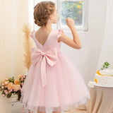 Elegant Short Pink Toddler Flower Girl Dresses Birthday Tulle Sleeveless Bow Pearls Princess Wedding Party Gown for Kids Baby