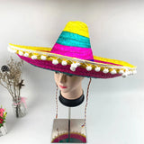 Colorful Straw Hats Mexican Style Outdoor Sun Protection Bamboo Weaving Wide Brim Hat All Seasons Party Supplies Halloween