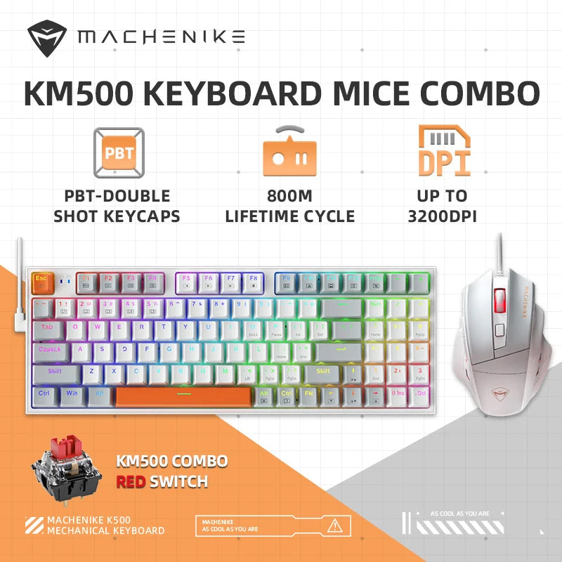 Machenike KM500 Mechanical Keyboard Gaming Mouse Combo Wired Hot Swappable LED Backlit Gaming Keyboard 3200DPI Mouse For Gamer