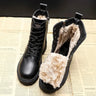 Black Leather Boot Ankle Booties Plush Warm Platform Shoe Fashion British Style Botas Winter Furry Boots Women Shoes 40