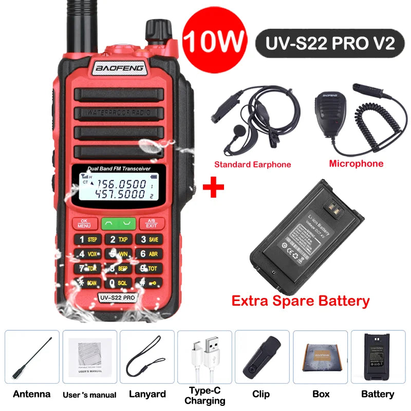 Baofeng UV S22 PRO V2 IP68 Walkie Talkie Waterproof Dual Band 136-174/400-520MHz Ham Radio Upgraded Of UV9R UV5R Pro 50KM Range