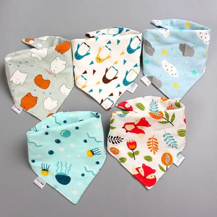 5Pcs/Set Baby Bibs Triangle Double Cotton Bandana Bibs Baby Boys Girls Babador Feeding Smock Infant Burp Cloth Baby Saliva Towel