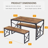 Kitchen Table with 2 Benches for 4-6,Wood Dining Room Dinette Sets with Metal Frame for Breakfast Nook and Small Space