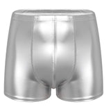 Mens Patent Leather Shorts Dance Performance Clubwear Wet Look Pants Elastic Waistband ShortsBulge Pouch Boxer Briefs Shorts