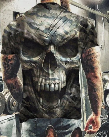 Men's Horror Skull Print 3d Printed Vintage T-shirt Classic Casual Summer Crew Neck Short Sleeve Oversized T-shirt Hip Hop