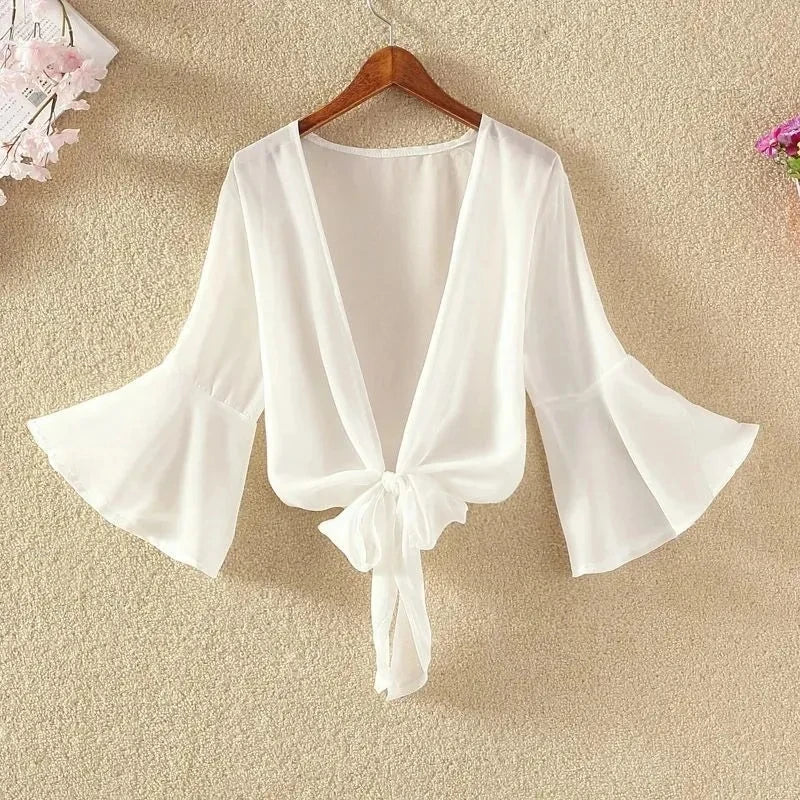 Korean Solid Chiffon Transparent Sunscreen Shawl Female Summer Air Conditioned Blouse Cardigan Neck Guard Cloak Silk Scarf R13