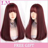 LM Dark Brown Wig Long Wave Wigs for Women Synthetic Hair Wig With Bangs Heat Resistant Party Daily Natural Use