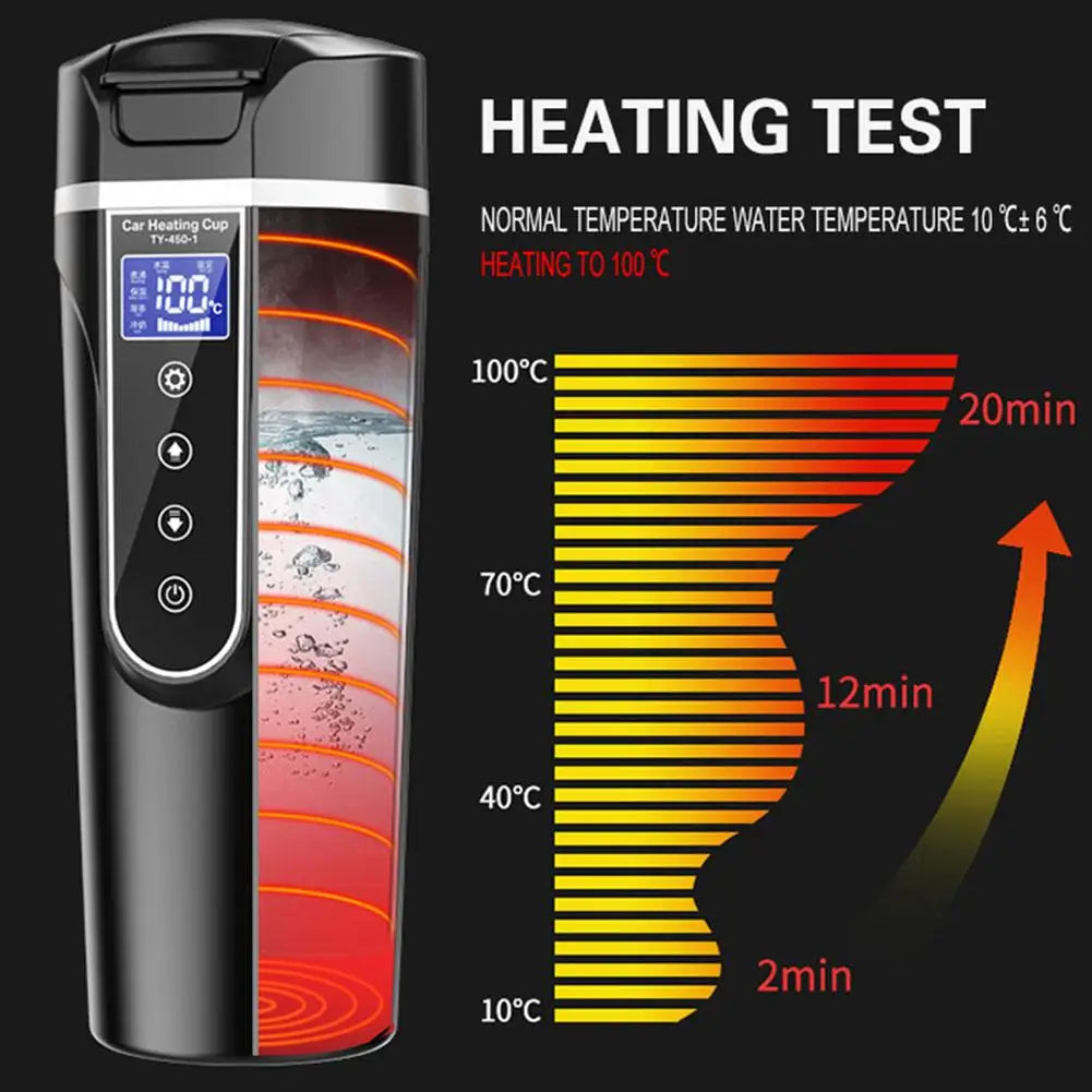 12V/24V Digital Car Heating Cup With Temperature Control Intelligent Heating Kettle 450ML Thermal Car Mug Electrical Appliances