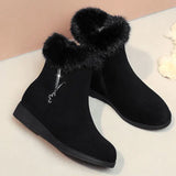 Women Flats Shoes Platform Fur Crystal Luxury Chelsea Ankle Boots Winter 2023 New Trend Warm Short Plus Cotton Goth Snow Boots