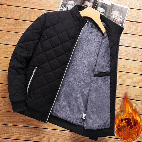 Autumn Winter Bomber Jacket Men Diamond Pattern Fleece Lined Casual Jacket Men Fashion Clothing 2023 Brand New Slim Fit Coat