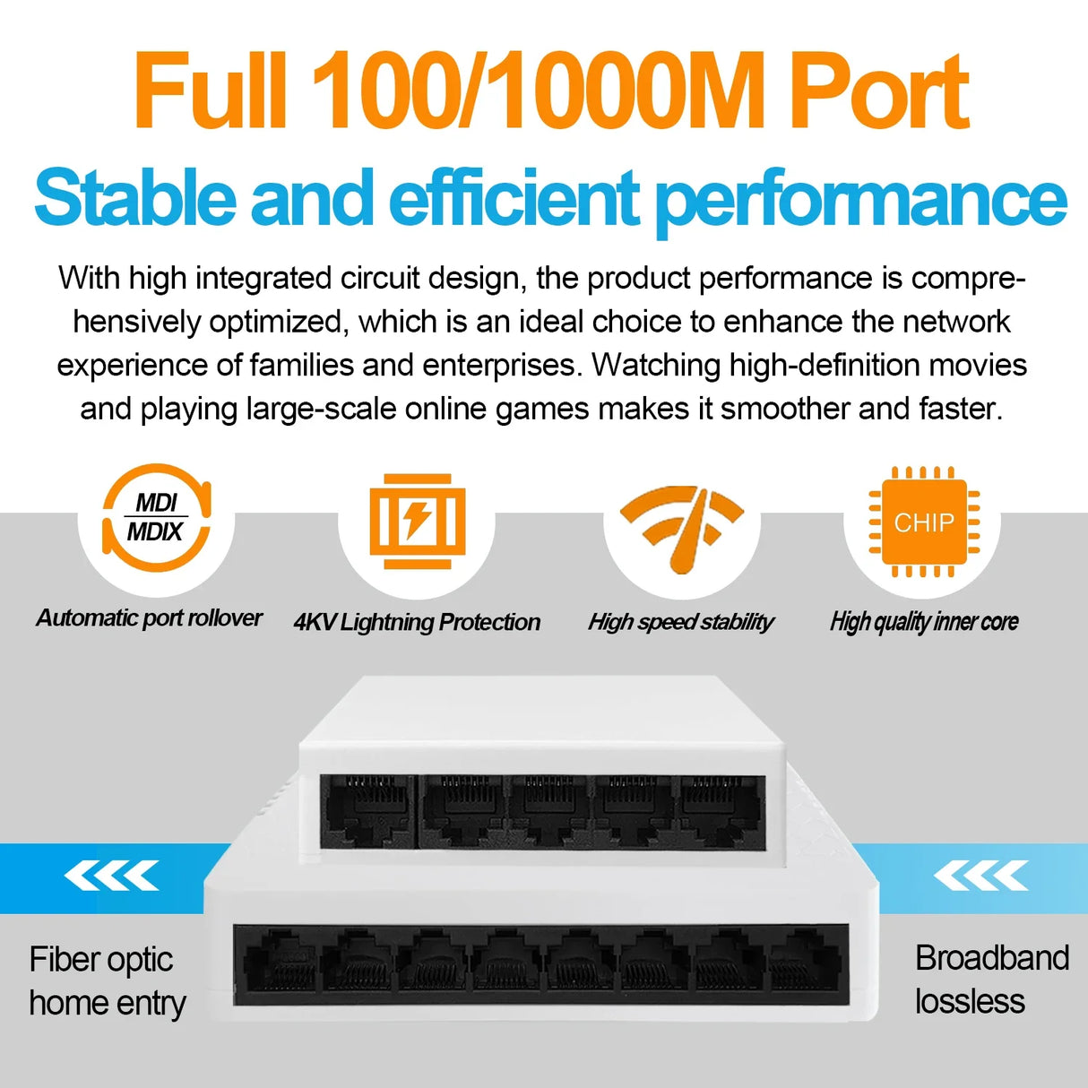 100M /1000M Unmanaged Network Ethernet Switch  5 8Port Fast RJ45 LAN Switching Hub Ethernet Smart Desktop Switch EU Plug Adapter