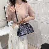 2023 Elegant Women Glitter Sequin Shell Clip Evening Clutch Purple Gold Bling Messenger Bags Luxury Designer Wedding Handbags