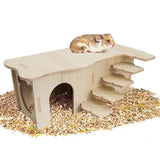 Hamster Wooden Hideout Dwarf Hamster Hut with for Windows Small Animal Detachable House Habitat Decor for Hosehold Pets