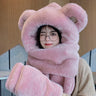 Winter New Style Thickened Warm Plush Scarf All-in-one Hooded Scarf Three-in-one Cute Bear Ears Hat Female Hooded Bib Ski Mask