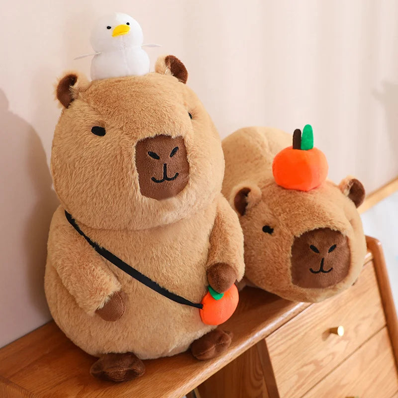 Capybara Plush Toy Simulation Capibara with Fruits Fluffy Doll Stuffed Animals Bubble Pendant Funny Gift for Christmas