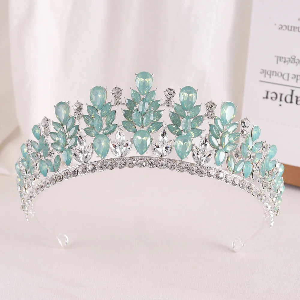 Baroque Green Opal Wedding Headband Crystal Bridal Crowns Tiaras Hair Jewelry Accessories Women Rhinestone Headwear Queen Diadem