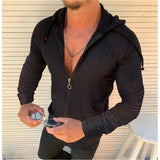 Fashionable new men's zippered hooded white plaid T-shirt hip-hop long sleeved cardigan men's T-shirt top S-3XXL