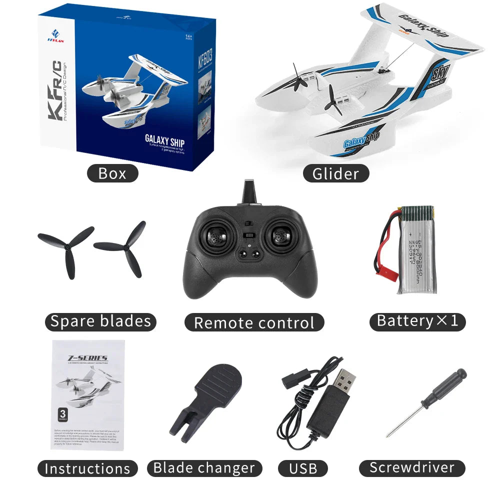 2.4G RC Plane Radio Remote Control Airplane RC Toys for Kids Blue Red EPP Foam Glider Gliding In water and Sky