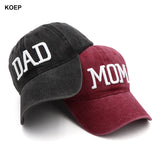 KOEP MOM And DAD Baseball Cap Fishing Caps Men Outdoor Women Washed And Worn Pregnancy Announcement Hats 3D Embroidery