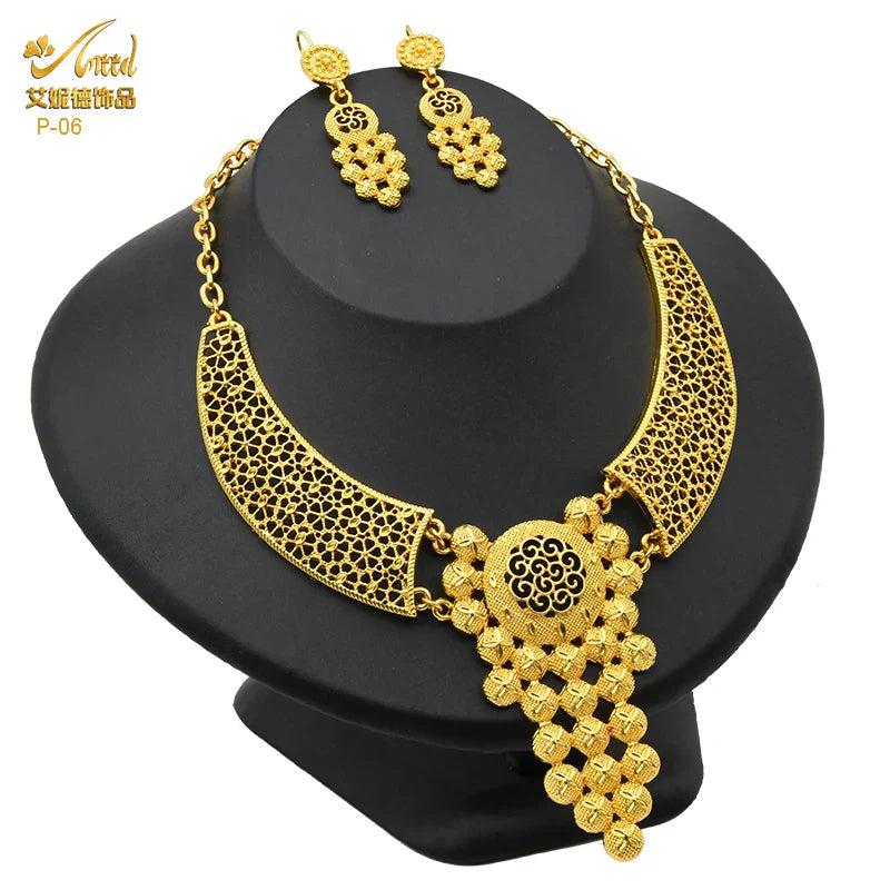 ANIID Africa Luxury Round Ball Jewelry Sets For Lady Bridal Party 24k Gold Color Necklace Set Indian Nigerian Wedding Gifts New