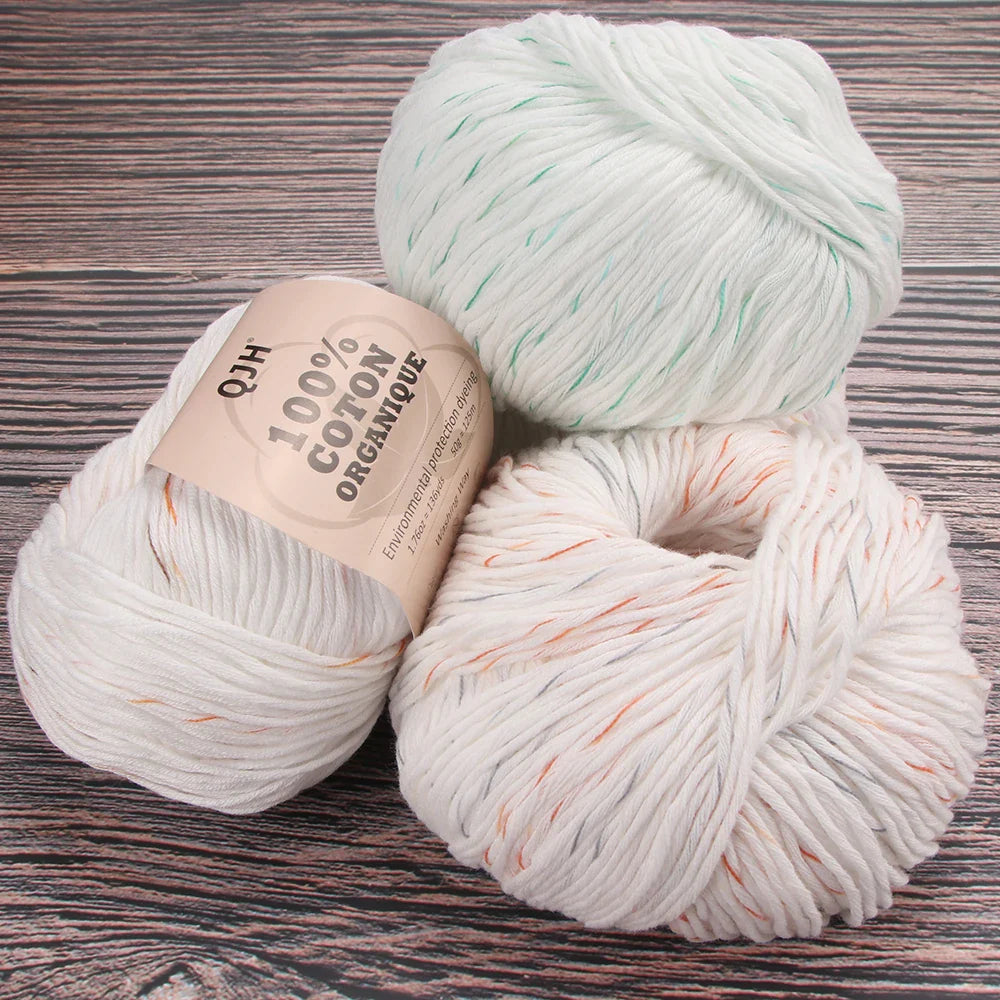 QJH 10PCS 100% Organic Cotton Yarn Pure/Mixed Color Yarn, Knitting Yarn - Crochet Yarn Soft 10 Strands Hank Yarn Machine Washabl