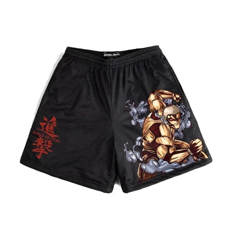 Anime Shorts Men Japanese Style Gym Shorts Summer Y2k Beach Casual Fashion Running Short Pants Quick Dry Workout Mesh Sweatpants