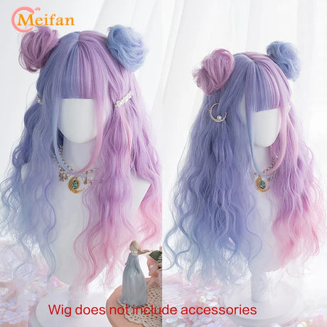 MEIFAN Synthetic Long Straight Lolita Wig with Bangs Wig Girl Cute Mixed Black Red Blonde Cosplay Party Halloween Harajuku Wig