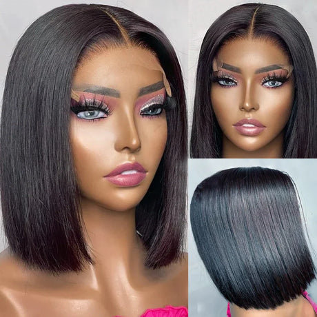 Brazilian Remy 13x6 Bob Human Hair Front Wigs Pre Plucked Bone Straight 250 Density Short 4x4 5x5 Lace Closure Wigs For Women