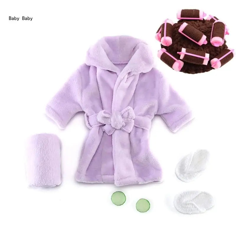 Baby Photo Shooting  Accessories Bath Robe Headwrap Plush Bathrobe Towel Infant Costume Photostudio Posing Suit Newborns Shower