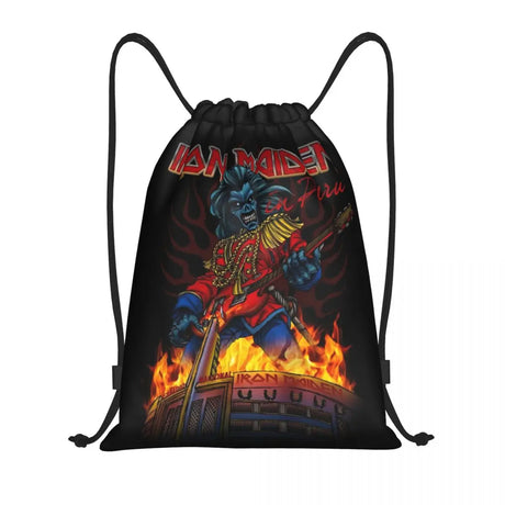 Heavy Metal Maidens Pirate Iron Drawstring Backpack Women Men Sport Gym Sackpack Foldable Training Bag Sack