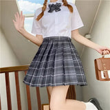 Japanese Uniform Korean School JK Uniform Shirt Plaid Skirt Set South Korea Students Short Sleeve Pleated Skirt Set Girl Seifuku