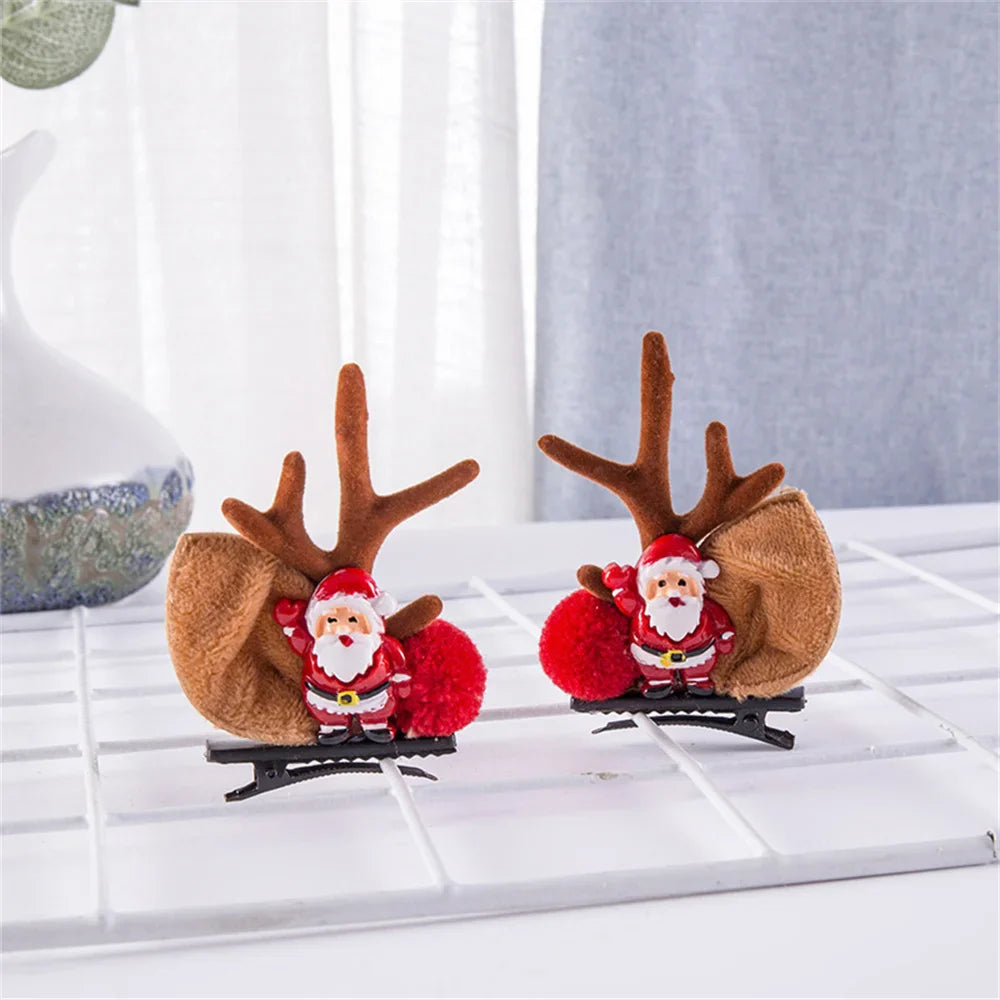 2pcs Pack Cute Reindeer Ears Hair Clip Classic Christmas Festive Women Kids Barrettes Party Cosplay Hair Accessories For Girls