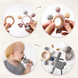 1Set Baby Silicone Koala Training Toothbrush Wooden Ring Silicone BPA Free Toddler Teether Chew Toys Handle Teether Kids Gift