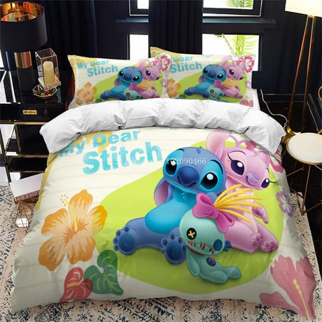 3D Cartoon Bedding Set Disney Lilo & Stitch Queen King Quilt Comforter Duvet Cover Set Children Kids Boys Bedroom Home Textile