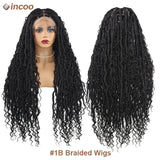 32" Synthetic Full Lace Front Wigs Locs Braided Wig With Curly Hair Pre Pluck Box Twisted Braided Wigs Goddess Boho African Wigs