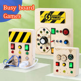 Children Busy Board Montessori Toys Wooden With Led Light Switch Control Board Parish Activities Sensory Games For 2-4 Years Old