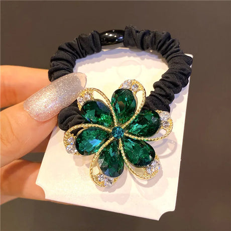 Cute Girls Elastic Hair Band Square Elegant Rhinestone Shiny Crystal Gem Hair Accessories Scrunchies Pearl Hair Ties Wholesale