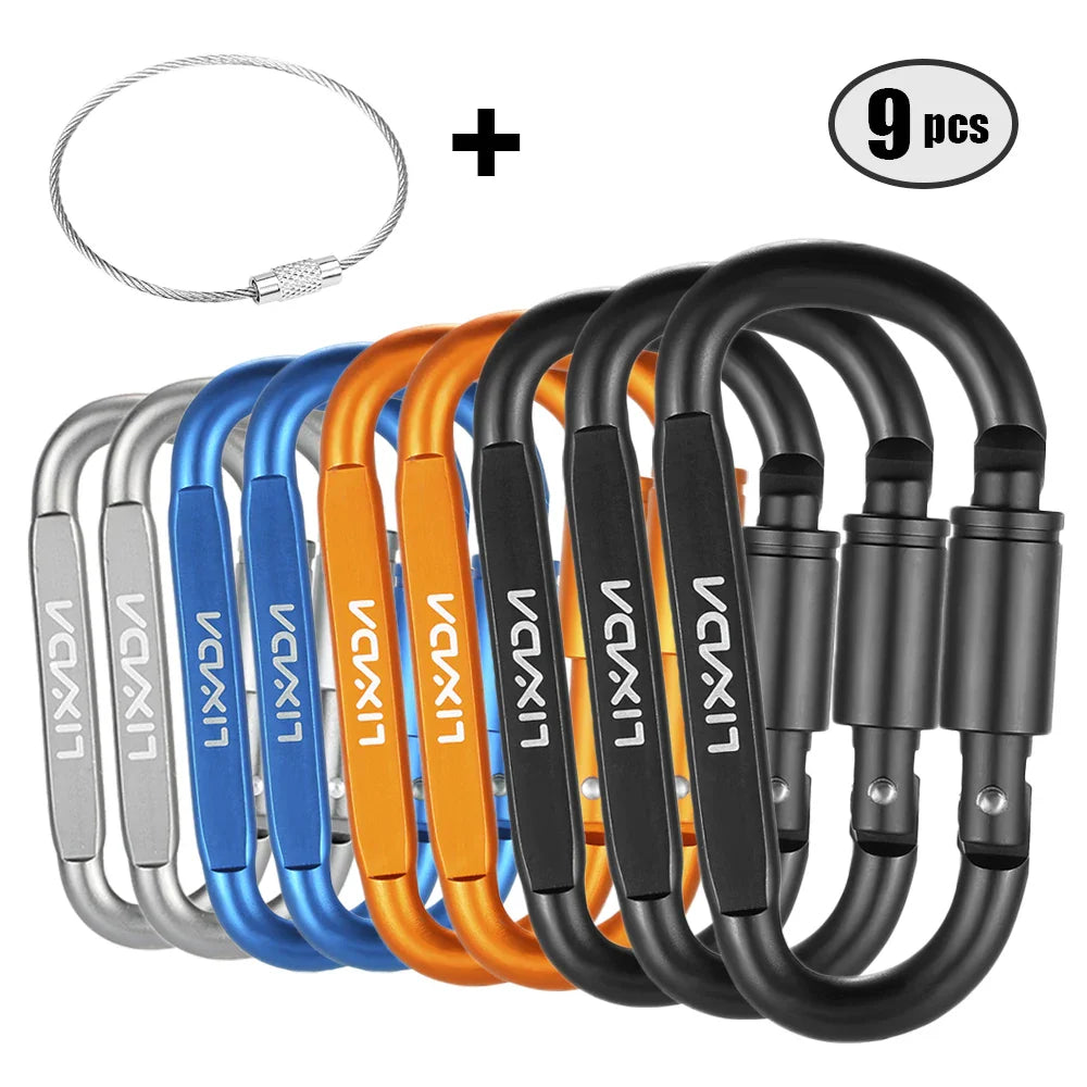 Lixada 9 Pack Aluminum Alloy D-ring Locking Carabiner Clip Set Screw Lock Hanging Hook Buckle Keychain Outdoor Multi Tools