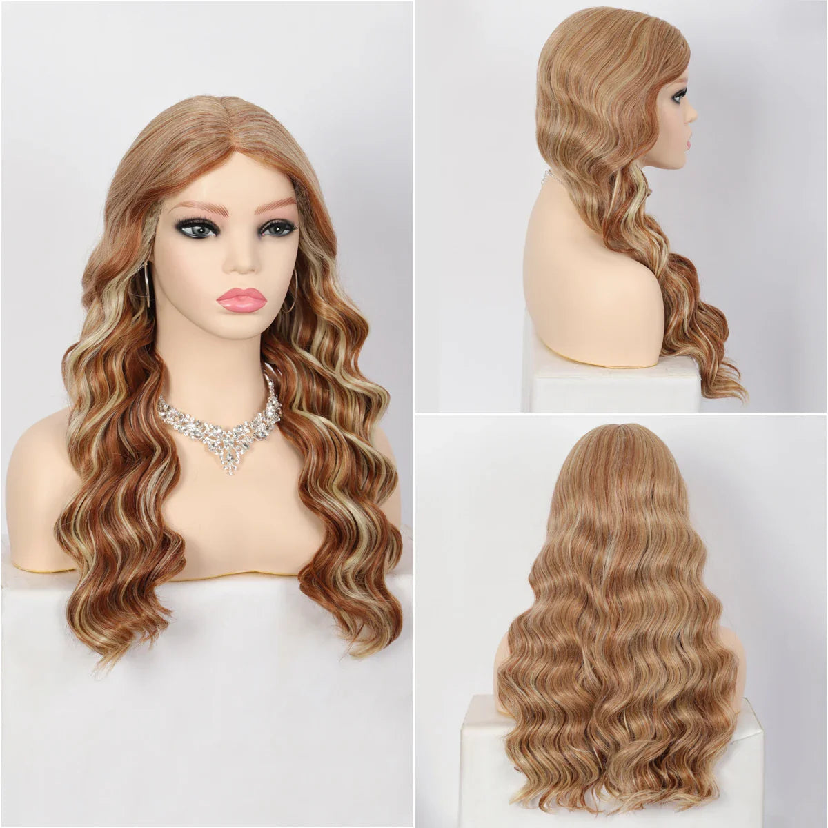 Kalyss Synthetic 18 Inches Ombre Blonde Curly Wavy Wigs Middle Part Body Wave Wig Full Machine Made Wig for Black White Women