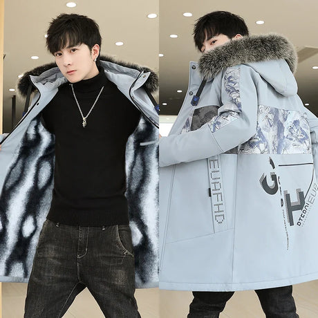 Winter Jacket Men Thicken Warm Parka Men Casual Long Outwear Hooded Fur Collar Jackets Fashion Print Coat Parkas High Quality