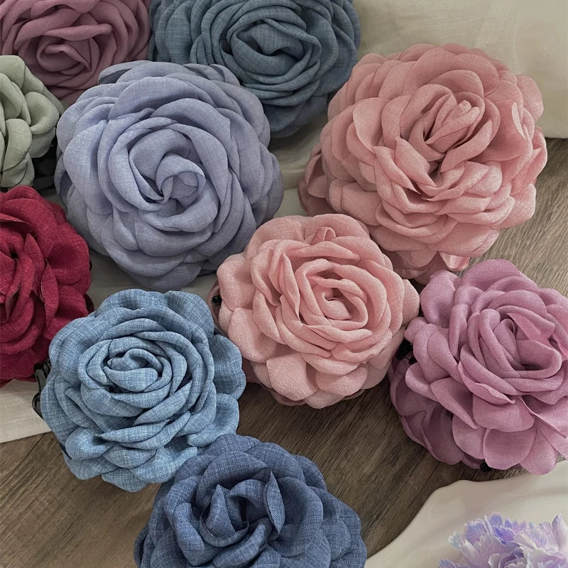 Fabric Rose Flower Crab Hair Clip Ins Popular Hair Catches for Women Pink Black Plastic Hair Clamps Girls' Spring Accessories