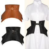 1PC Irregular Pu Leather Belts Long Wide Punk Style Skirt Dress Coat Elastic Waistband Women Fashion Black Brown Corset Belt