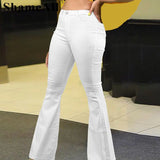 Plus Size Loose Comfortabl White Flare Jeans 3XL Streetwear Women High Waist Stretchy Grunge Denim Pants Wide Leg Bell Bottoms