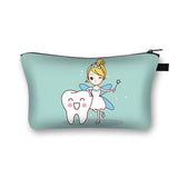 Cartoon Teeth and Tooth Fairy Print Cosmetic Case Women Makeup Organizer Dental Hygienist Girls Storage Bags Ladies Make Up Bag